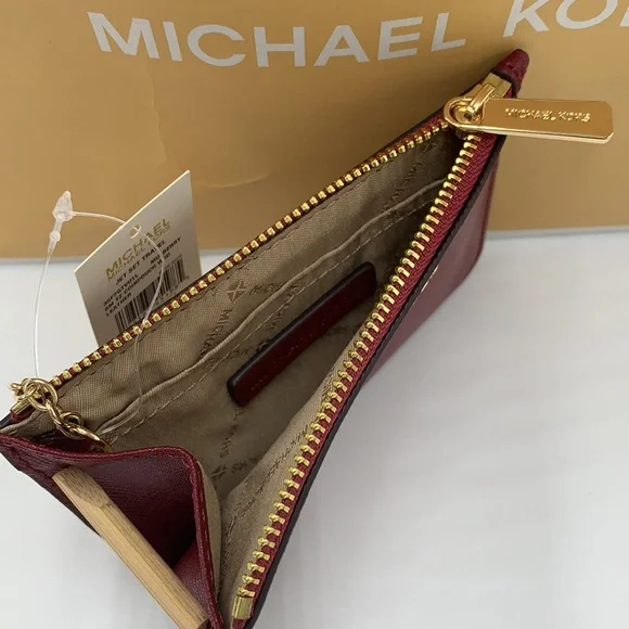 MICHAEL KORS LARGE EW ZIP CHAIN CROSSBODY DARK CHERRY & SM TZ COINPOUCH MULBERR - Picture 14 of 16